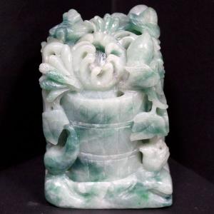 石流通センター 置物 翡翠 高級一点物 彫刻置物 本翡翠 (台付き) No.14