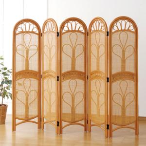 東京ラタン 天然籐スクリーン4連 折り畳みパーテーション 衝立 木製