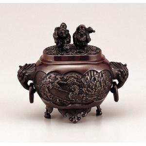 高岡銅器 香炉 龍足雲龍蓋香炉 銅製 美術工芸品 記念品 置物 : 日本