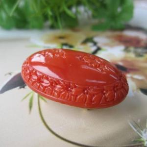 日本・高知産赤珊瑚の 美しい牡丹の花の彫り帯留 /SILVER/「あか