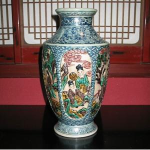 九谷焼 花瓶 陶器 古九谷人物 糠川清章（はせがわせいしょう）作