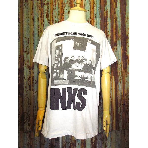ビンテージ90's○INXS THE DIRTY HONEYMOON TOUR両面プリントTシャツ白
