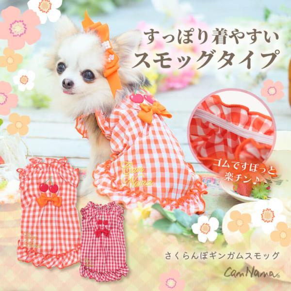 CanNana 犬 犬服 春 ドックウェア さくらんぼギンガムスモッグ