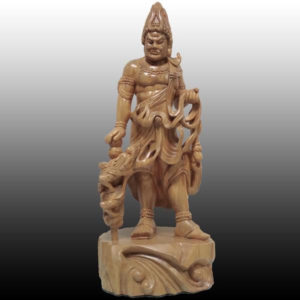 不動明王 くす 倶利伽羅 立像 高さ66cm お守り 仏像 木製 : 仏像・仏具