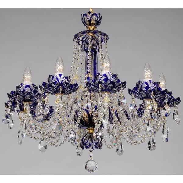 シャンデリア CH-10ロータス・ブルー 青切子 蓮の花 10灯 高級