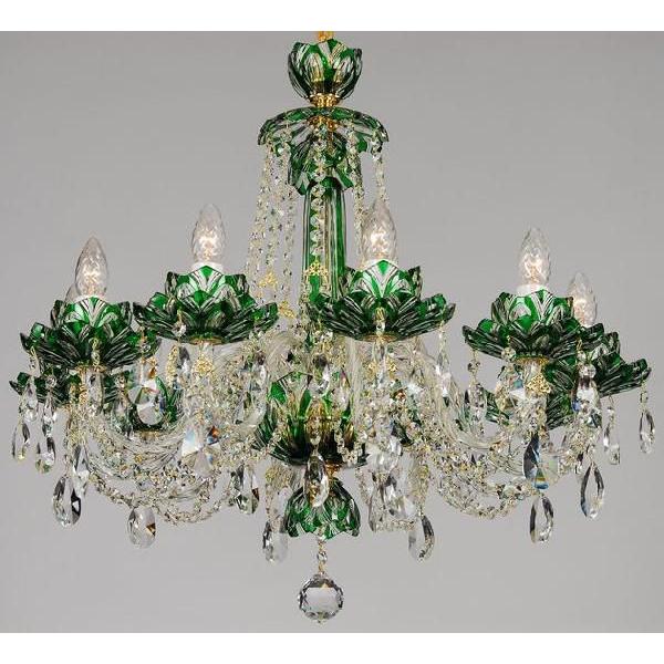 シャンデリア CH-10ロータス・グリーン 緑切子 蓮の花 10灯 高級