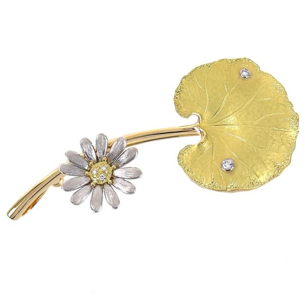石川暢子 アズタイム ブローチ 蕗 花 ダイヤ入り K18YG×WG Pt900
