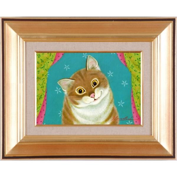 猫バーガー 油彩画 油絵 原画 額付き オリジナル 猫バーガー 油彩画