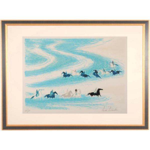 アンドレ・ブラジリエ「乗馬」リトグラフ 大作 直筆サイン入り 額縁