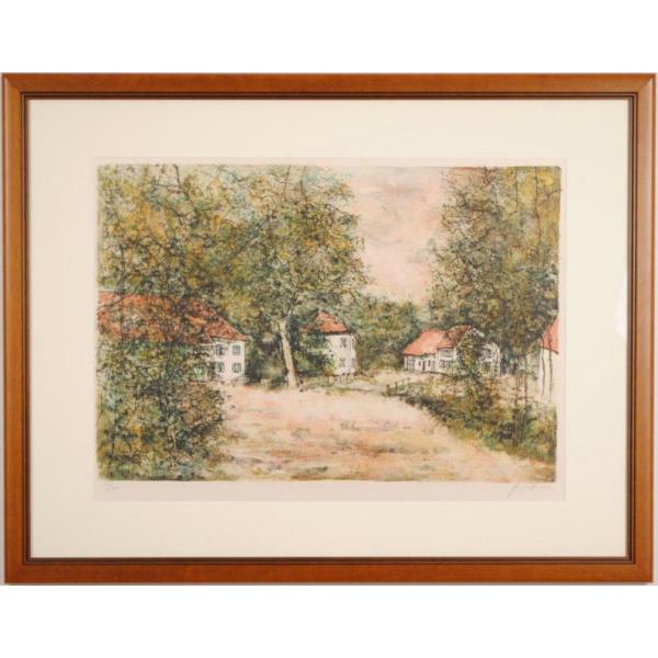 ベルナール・ケルフィリー KERFILY「丘の村」油彩 風景画 額装