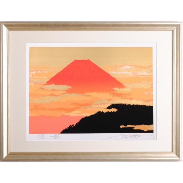 真作 富士山 赤富士Mt.Fuji 額装Japanese painting 真作 富士山 赤富士