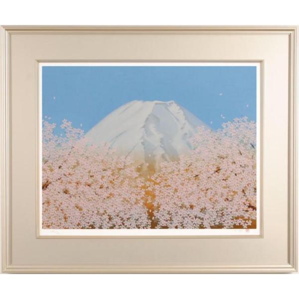 奈斎 絵画 日本画 風景画 額装 富士山 奈斎 絵画 日本画 風景画 額装