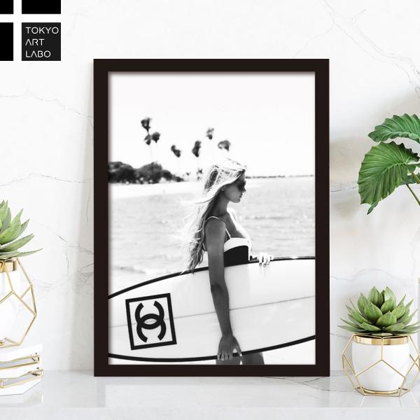 ポスター ブランド 額付き A3 ファッション サーフガール シャネル