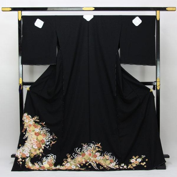 着物 京友禅 黒留袖 金駒刺繍 金彩金駒刺繍加工 乱菊に鶴 あすかや