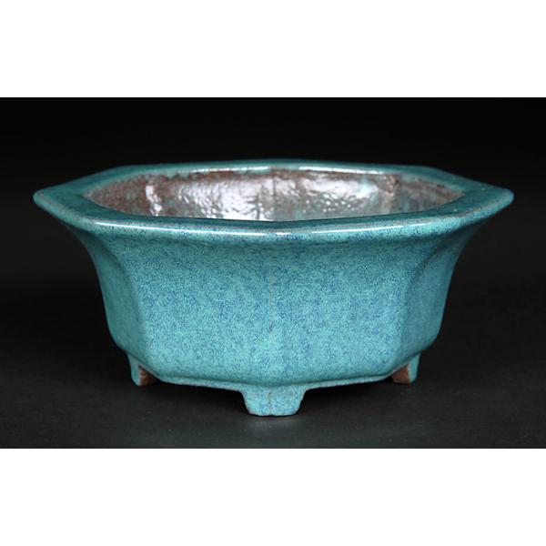 藍色釉薬楕円形雲足の陶翠作小品盆栽鉢‼️ 盆栽鉢 陶翠 江戸日本橋 丸