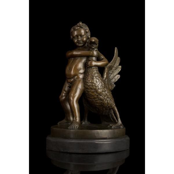 大人気ブロンズ像 子供とガチョウ インテリア家具 置物 彫刻 銅像 彫像