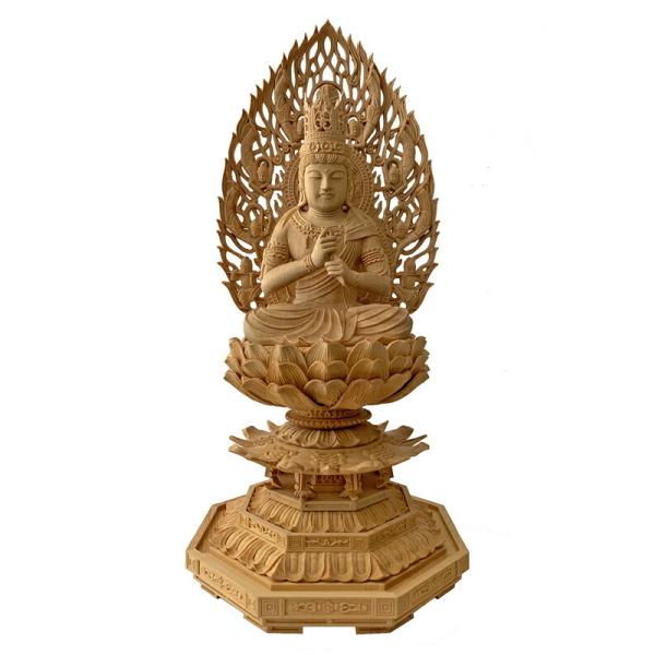 仏像 大日如来 柘植 八角台座 飛天光背 2.5寸 木彫 真言宗 本柘植