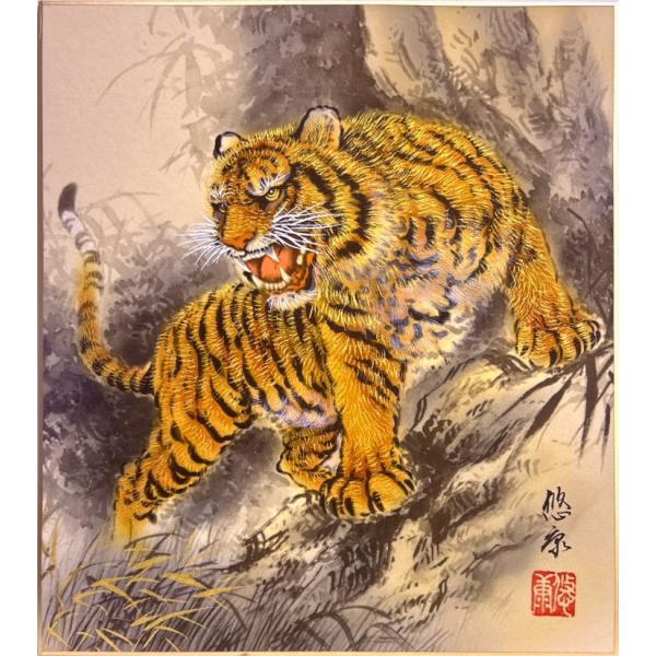 日本画 十二支のとら 狩野派 色紙画 虎 竹林群虎図 一部 好きに 十二支