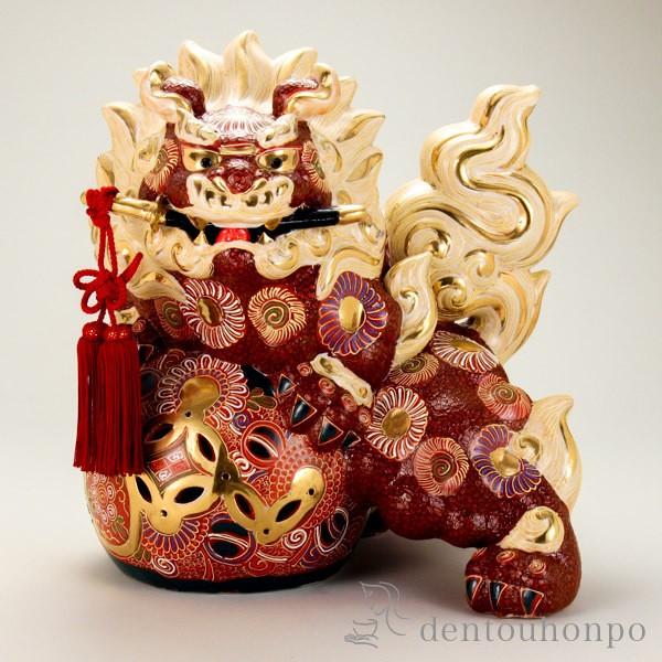 九谷玉取獅子図置物（大） 九谷玉取獅子図置物（大） 九谷焼 獅子 置物