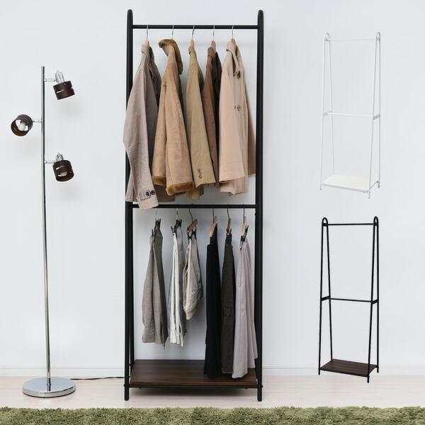 山善（YAMAZEN） ハンガーラック 2段 おしゃれ 棚付き 幅66 ダブル