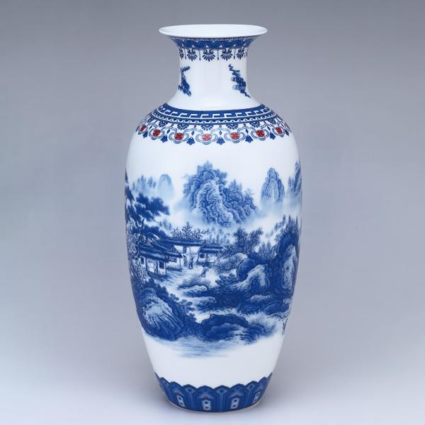 青花四方花觚(そう)青花磁 工芸品 美術品 置物 景徳鎮 青花