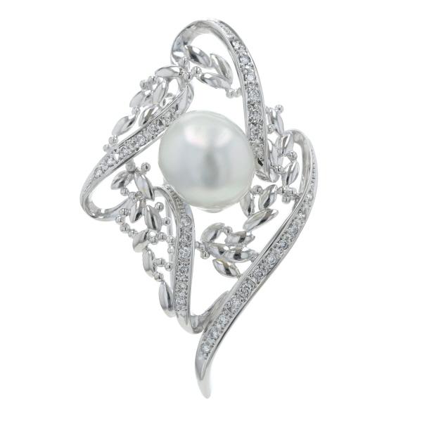 Pt900 プラチナ ブローチ ダイヤモンド 0.40ct パール 南洋真珠 14.2mm