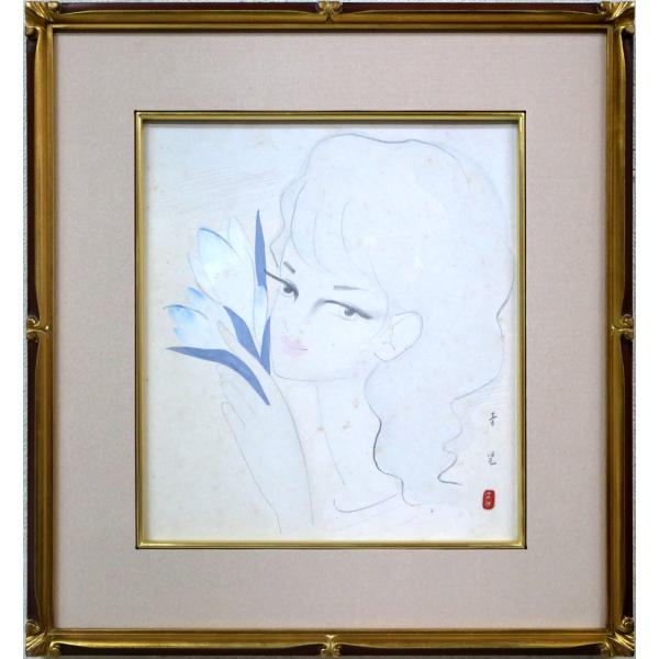 値下げ】人物画 油絵 東郷青児 婦人像 F6 額付き 手描き 肉筆 Yahoo