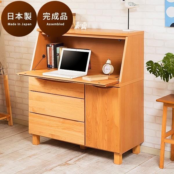 ライティングビューロー 木製電話台 引き出し付き ブラウン