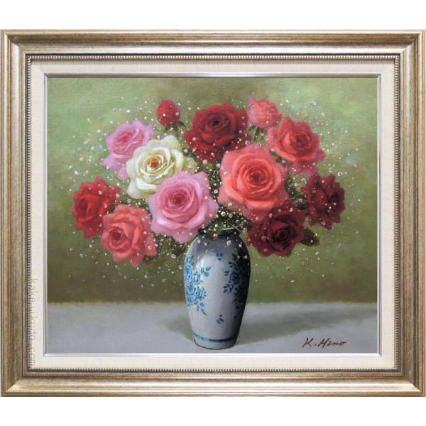 油絵 よっこ確認 ピンクとオレンジ色の花を差した花瓶 油絵 よっ