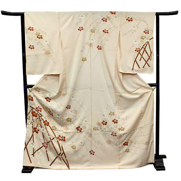 正絹訪問着 未仕立て 仮絵羽 薄ピンク地垣に枝椿模様 伊と幸 : 京都