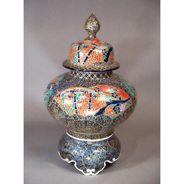 染錦】四季折々の壺 金彩色絵 飾壺 有田焼 陶芸家 藤井錦彩作】有田焼