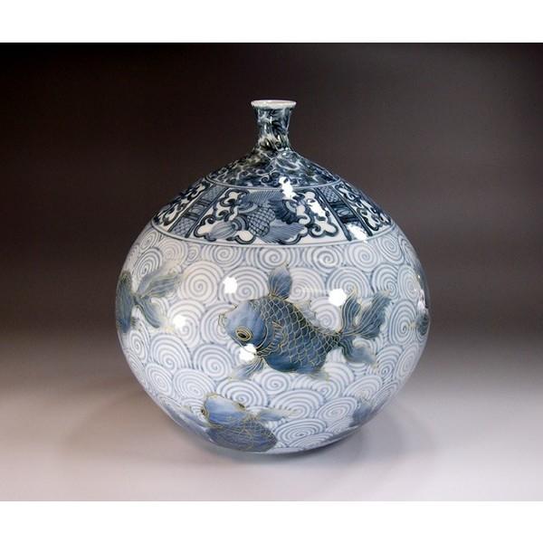 有田焼 古染付金彩金魚絵花瓶｜陶芸作家 藤井錦彩 作 : 有田焼 藤井錦
