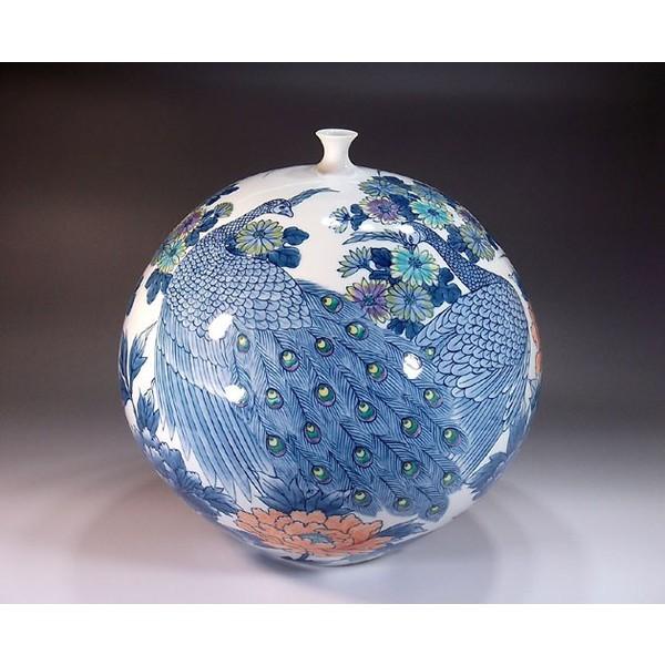 青色と赤色の孔雀模様花瓶 青色と赤色の孔雀模様花瓶 青色と赤色の孔雀
