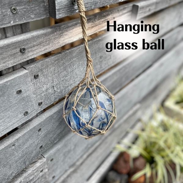 48センチ特大美ガラス玉浮き玉吊り下げ自立で立つ置物インテリア漁具