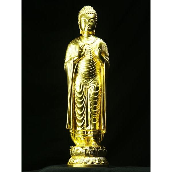 仏教美術 古銅鍍金 釈迦如来立像 仏像 V 5072A 仏教美術 古銅鍍金 釈迦