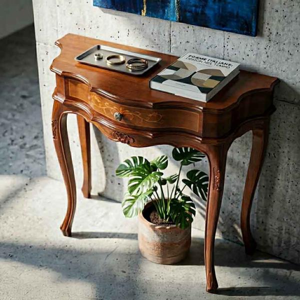 イタリア サイドテーブル 猫脚 象嵌 彫刻 アンティーク調 花台