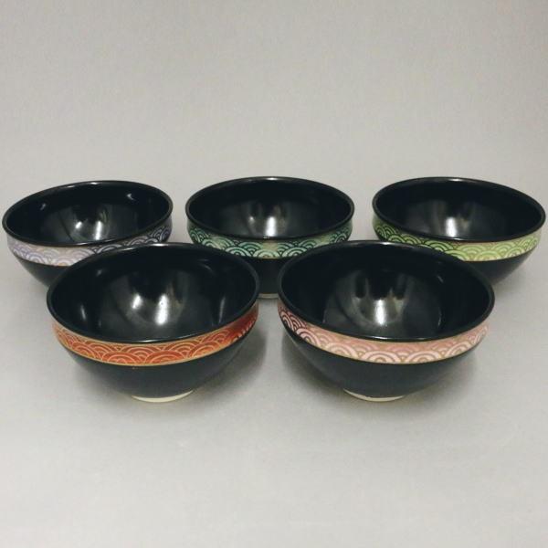 茶道 抹茶茶碗 数茶碗 天目形 色変り 青海波 5客組 田中香泉作 茶道具