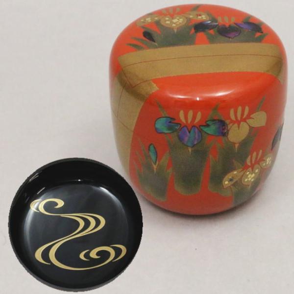 茶道具 なつめ お薄器 端午の節句 大棗 輪島塗 八ッ橋 朱 内に流水 一