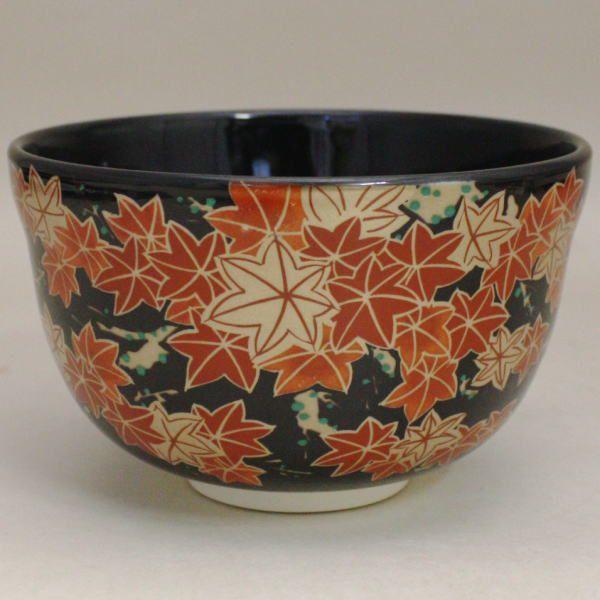 茶道具 抹茶茶碗 黒仁清写 紅葉 宮地英香作 黒仁清写し 茶道 : 茶道具
