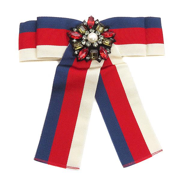 GUCCI ウェブリボン ブローチ コサージュ（ブルー＆レッド) 【公式通販】