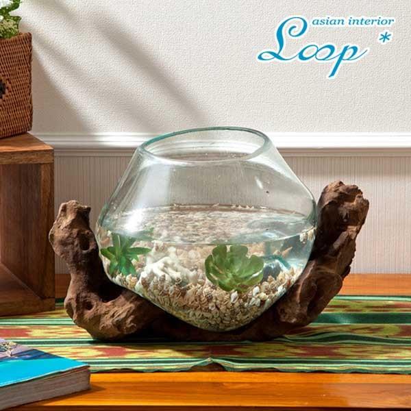 アジアン 雑貨 おしゃれ ナチュラルウッド バリガラス テラリウム 花器