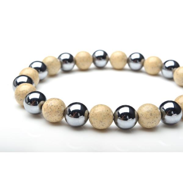 北投石xテラヘルツ ラウンド組み合わせ 8mm ブレスレット_B398-8