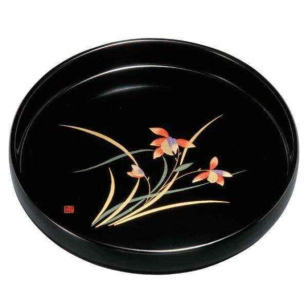 みよし漆器本舗 紀州塗り 尺寸 丸盆 黒 大和ラン お盆 トレー トレイ