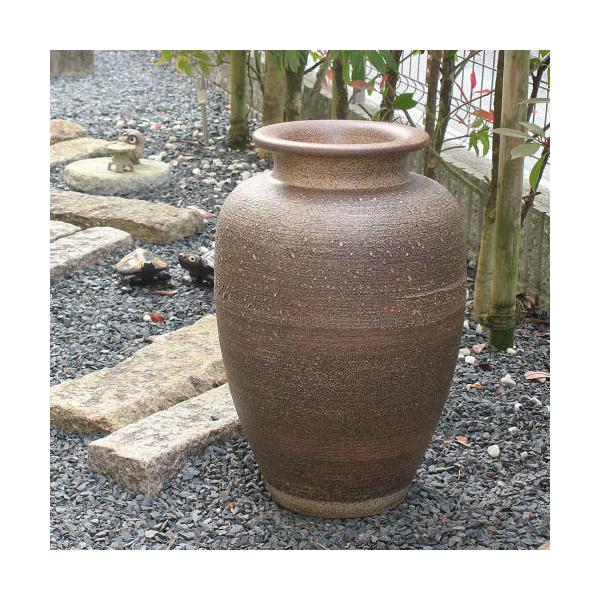 大きい壺 花瓶 焼き物 桜皮細工 の台座付き 大きい壺 花瓶 焼き物 桜皮
