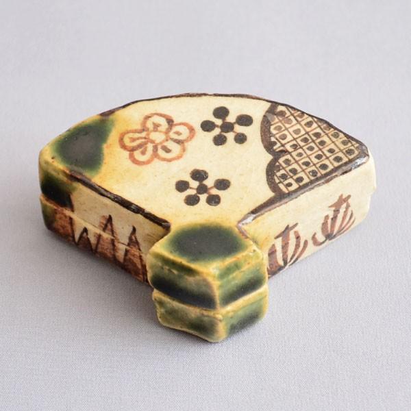 香合 茶道具 佐々木晨二 作 織部扇面香合 : 茶道具専門店 (有)菊池商店