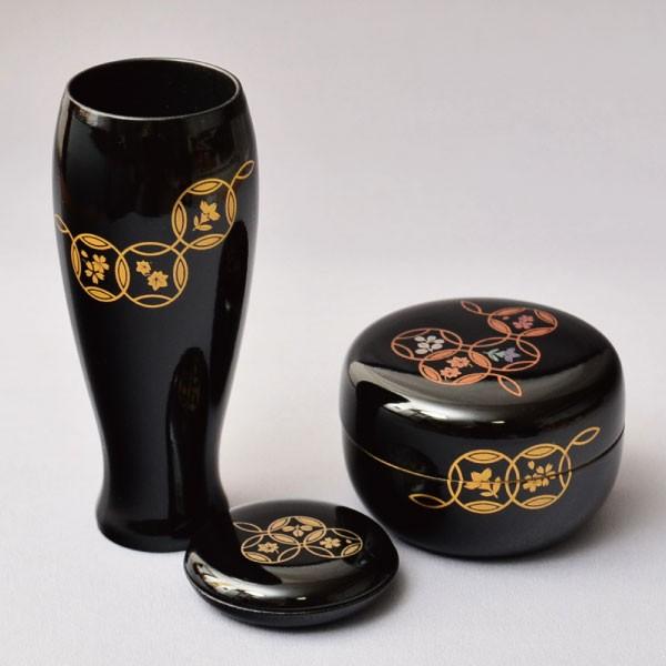茶箱用棗 茶道具 P.C.製 茶箱用 黒塗七宝蒔絵棗 三点セット : 茶道具