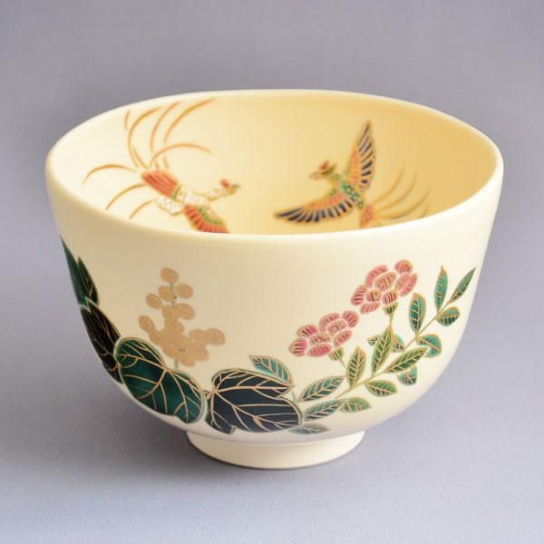 茶碗 茶道具 相模竜泉 作 色絵梓に浜梨画茶碗 : 茶道具専門店 (有)菊池