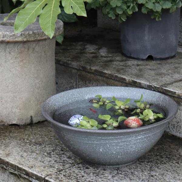 信楽焼 ブルーガラス 手作りメダカ鉢 49㌢水連鉢 ビオトープ めだか鉢