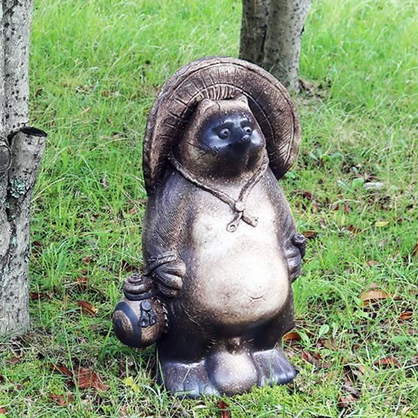 信楽焼】陶器製タヌキ像 杖付き 招福開運 H28㎝ 現品中古 楽天市場