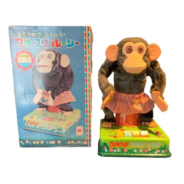 昭和レトロ ブリキの台おサルの鉄棒のおもちゃ 昭和レトロ ブリキの台